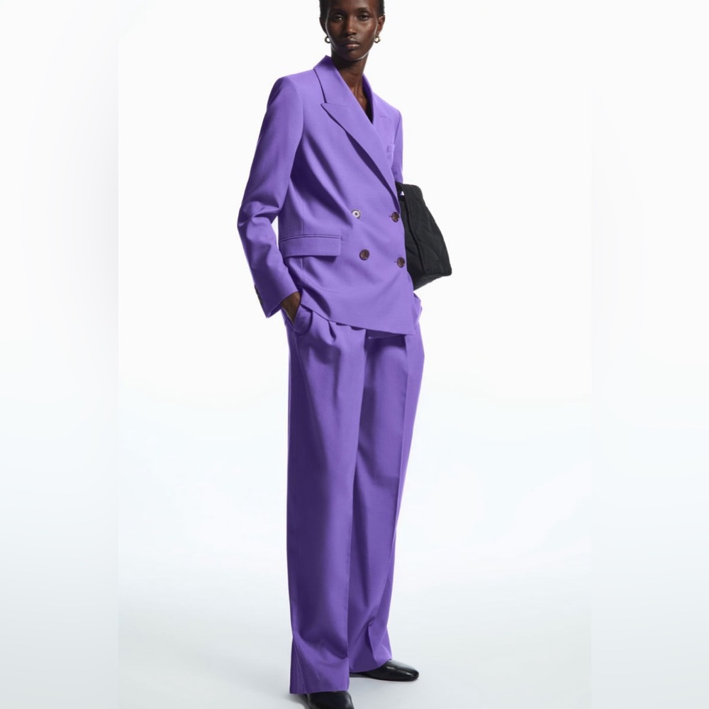 COS Purple Double-Breasted Blazer and Wide-Leg Wool Trousers Suit